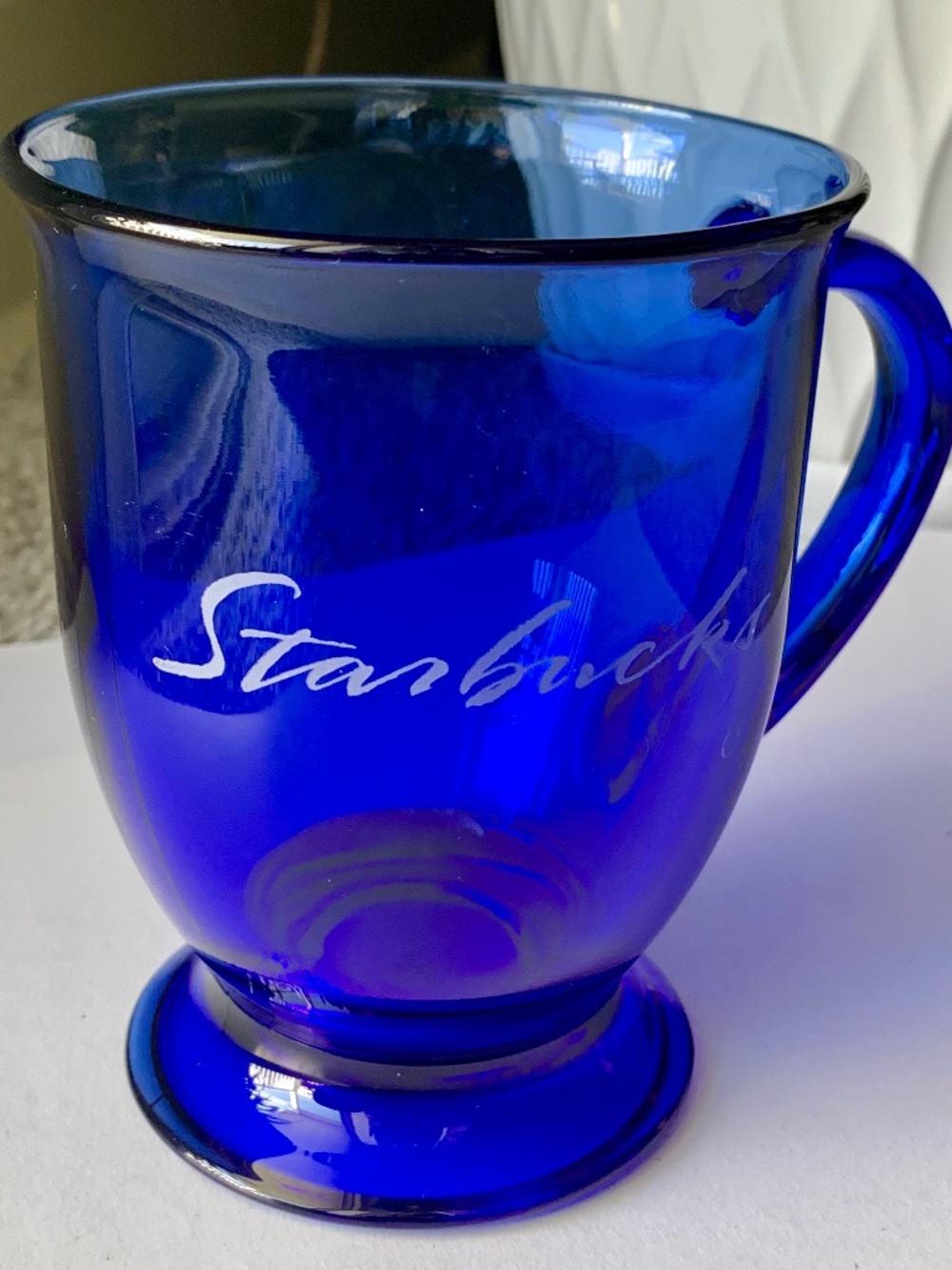 Starbucks Anchor Hocking Cobalt Blue Glass Coffee/Tea Mug 16 oz Footed/Pedestal